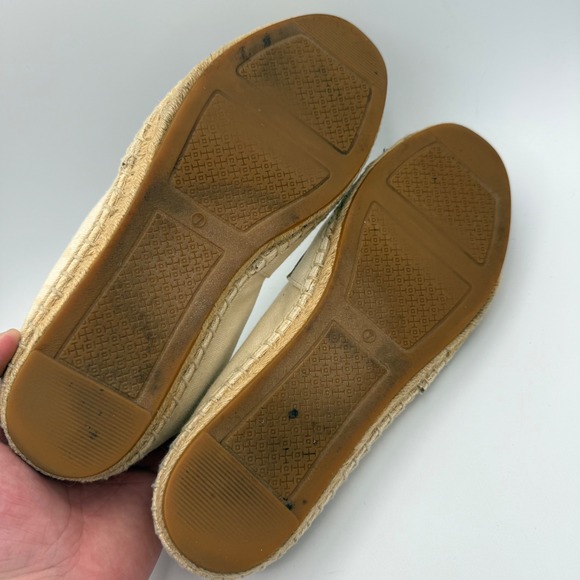 Tory Burch Espadrille Flats Canvas Beige Navy Tan Logo Size 7M - Picture 7 of 9